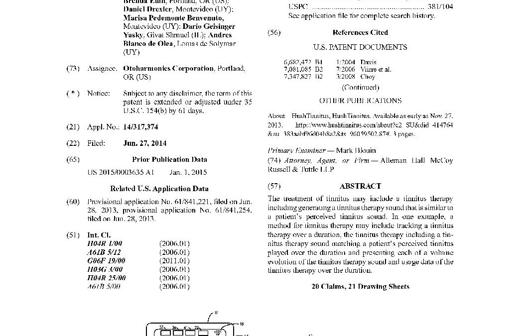 U.S. Patent 9,301,714 B2: systems for recording and presenting tinnitus therapy data