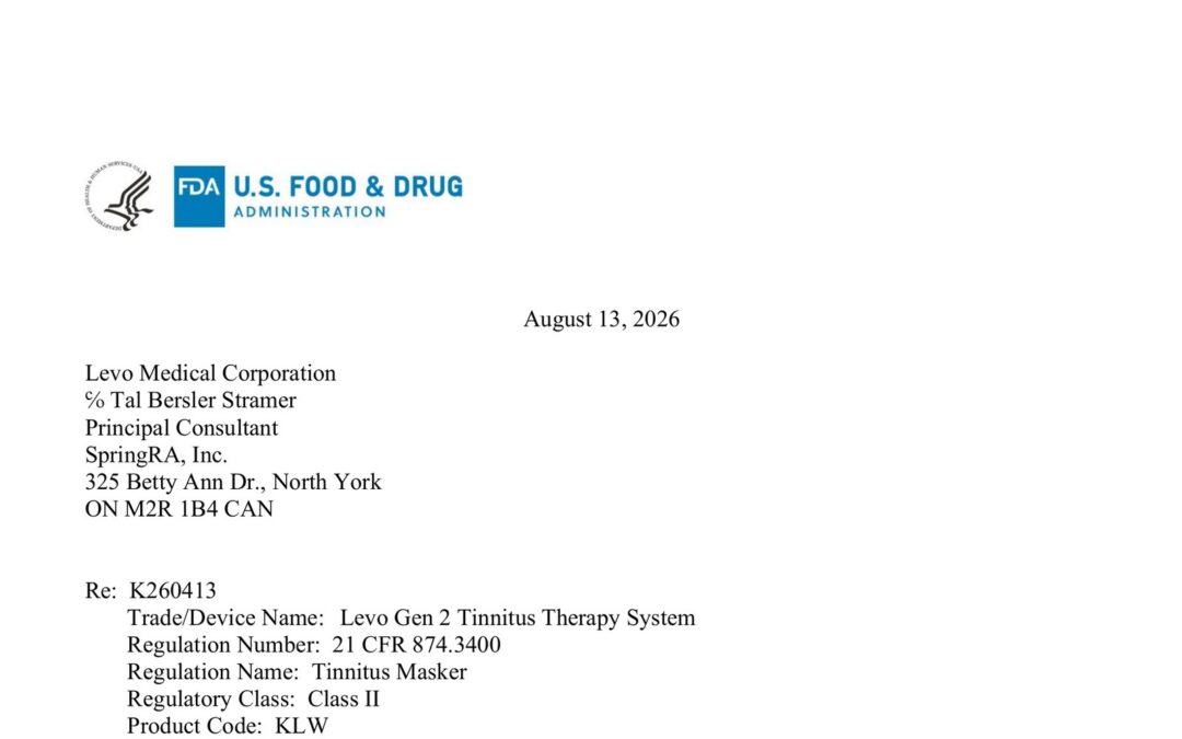 FDA 510(k) clearance of the Levo&nbsp;Gen&nbsp;2 Tinnitus Therapy System&nbsp;(K260413)