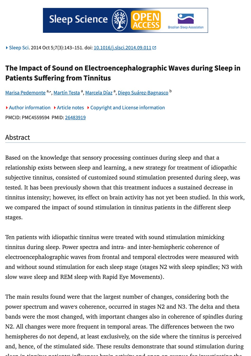 Sleep Science 2014 article page on PubMed Central (PMC4559594).