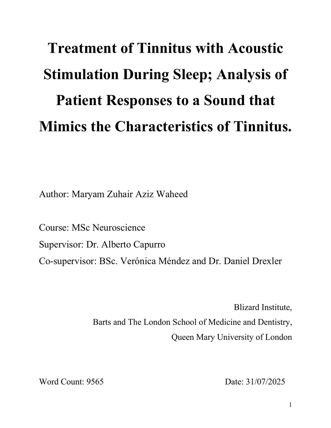 Cover of the MSc dissertation (Queen Mary University of London, 2025)